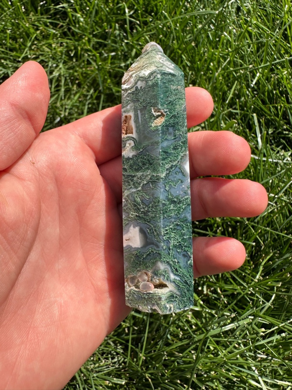Green Moss Agate Point Tower